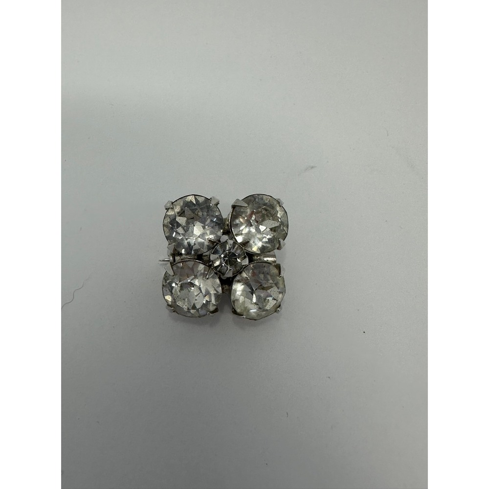 Vintage Silver Tone Clear Rhinestone Square Cluster Brooch Pin A2